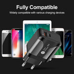 18W PD + QC 3.0 急速充電トラベルチャージャー 電源アダプター LED表示機能付き、EUプラグ ブラック、USプラグ ブラック、UKプラグ ブラック、EUプラグ ホワイト、USプラグ ホワイト、UKプラグ ホワイト