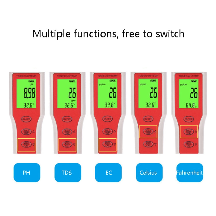 4-in-1 携帯用PH/TDS/EC/TEMPテストペン 多機能水質テスター、4-in-1 テストペン