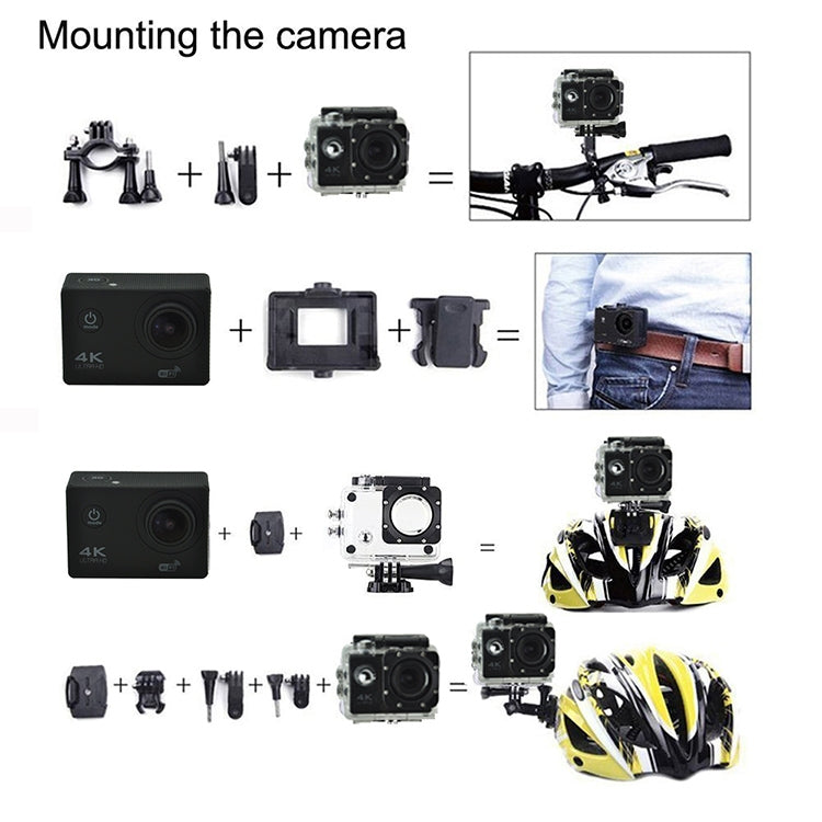 WIFI防水アクションカメラ サイクリング4Kカメラ 超ダイビング 60FPSカメラ ヘルメット自転車カム 水中スポーツ1080Pカメラ