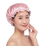 かわいい厚手女性用サテンカラフル防水ダブルヘアカバー バスキャップ, ピンク, ゴールド, グレー