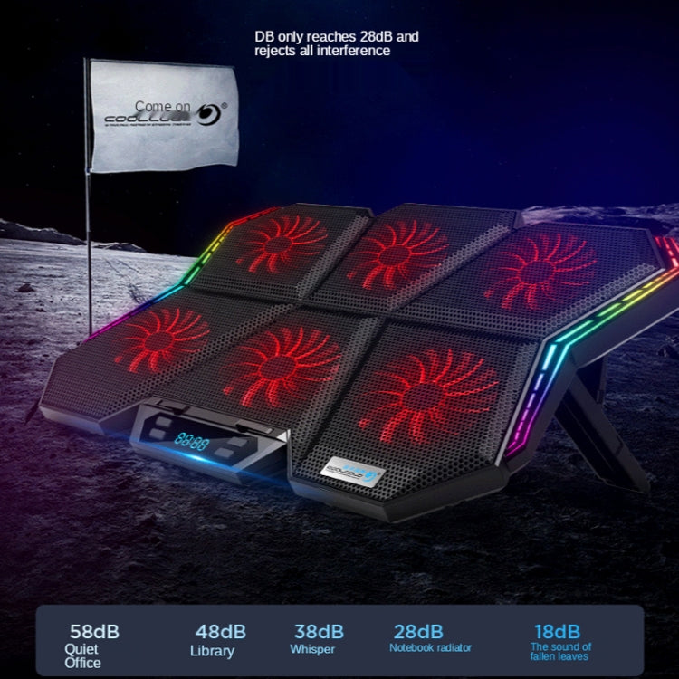 COOLCOLD RGBノートブックラジエーター6ファン調整可能ラップトップ冷却ベース、5V速度カラフルバージョン、5Vタッチ12交響曲バージョン
