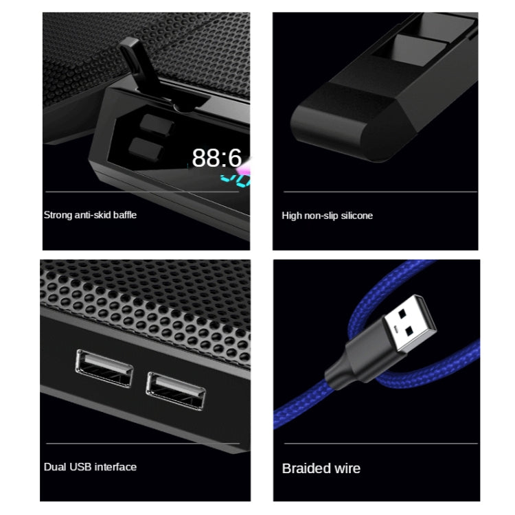 COOLCOLD RGBノートブックラジエーター6ファン調整可能ラップトップ冷却ベース、5V速度カラフルバージョン、5Vタッチ12交響曲バージョン