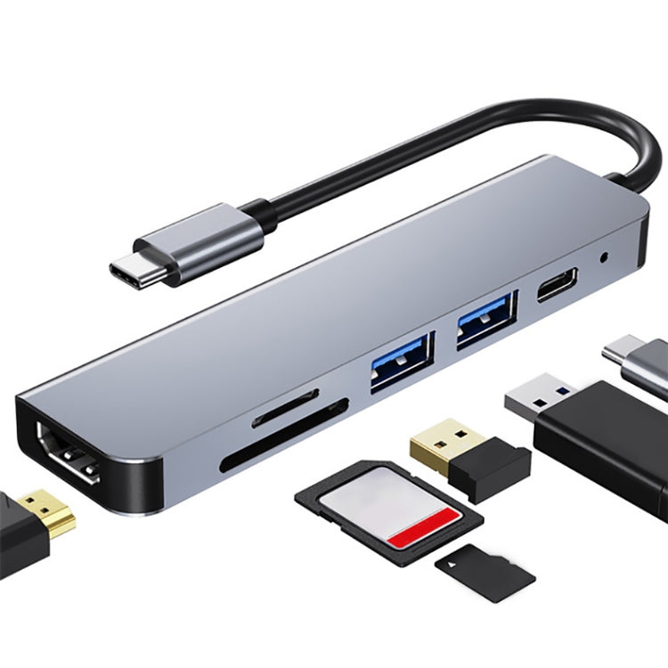 6-in-1 USB-C / Type-C to 4K HDMI + SD / TFカードスロット + PD USB-C / Type-C充電 + 2 USB 3.0ポート 多機能ハブドッキングステーション、6-in-1