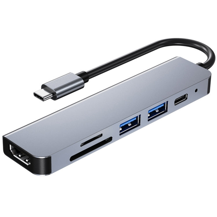 6-in-1 USB-C / Type-C to 4K HDMI + SD / TFカードスロット + PD USB-C / Type-C充電 + 2 USB 3.0ポート 多機能ハブドッキングステーション、6-in-1