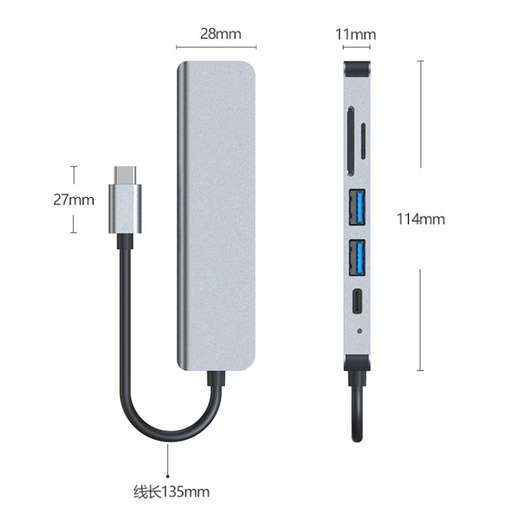 6-in-1 USB-C / Type-C to 4K HDMI + SD / TFカードスロット + PD USB-C / Type-C充電 + 2 USB 3.0ポート 多機能ハブドッキングステーション、6-in-1