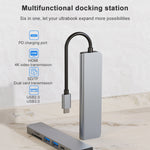 6-in-1 USB-C / Type-C to 4K HDMI + SD / TFカードスロット + PD USB-C / Type-C充電 + 2 USB 3.0ポート 多機能ハブドッキングステーション、6-in-1