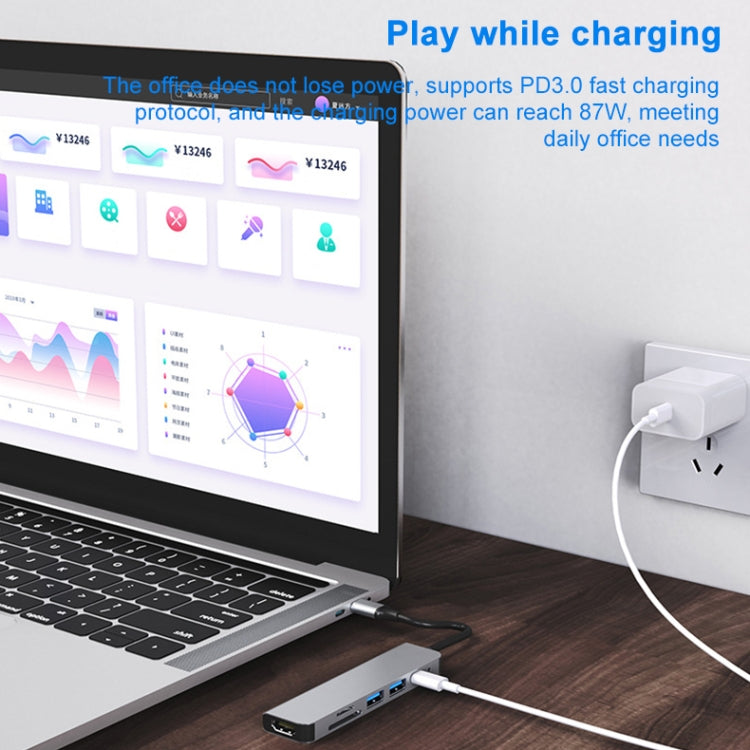 6-in-1 USB-C / Type-C to 4K HDMI + SD / TFカードスロット + PD USB-C / Type-C充電 + 2 USB 3.0ポート 多機能ハブドッキングステーション、6-in-1