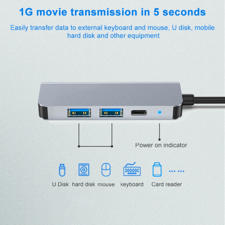 BYL-2011 4-in-1 USB-C / Type-C to 4K HDMI + USB 3.0 + USB 2.0 + PD USB-C / Type-C充電ポート 多機能ハブドッキングステーション、4-in-1