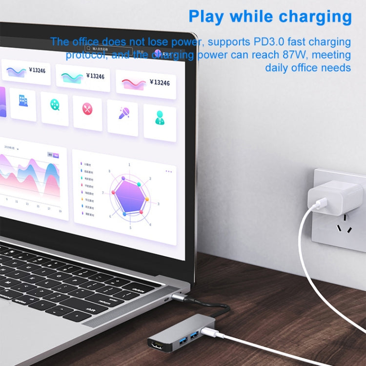 BYL-2011 4-in-1 USB-C / Type-C to 4K HDMI + USB 3.0 + USB 2.0 + PD USB-C / Type-C充電ポート 多機能ハブドッキングステーション、4-in-1