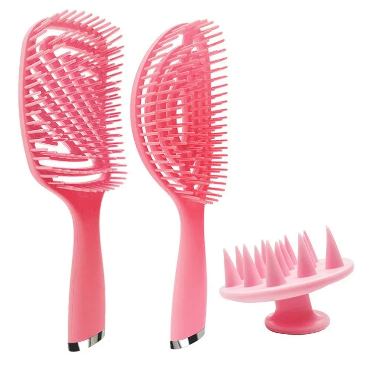 3-in-1 プラスチックカーリーヘアサロンコームセット 中空マッサージ蚊取りコーム、3-in-1 ピンク、3-in-1 グリーン、3-in-1 ブラック、3-in-1 ブルー