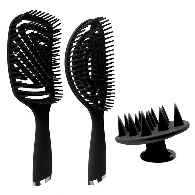 3-in-1 プラスチックカーリーヘアサロンコームセット 中空マッサージ蚊取りコーム、3-in-1 ピンク、3-in-1 グリーン、3-in-1 ブラック、3-in-1 ブルー