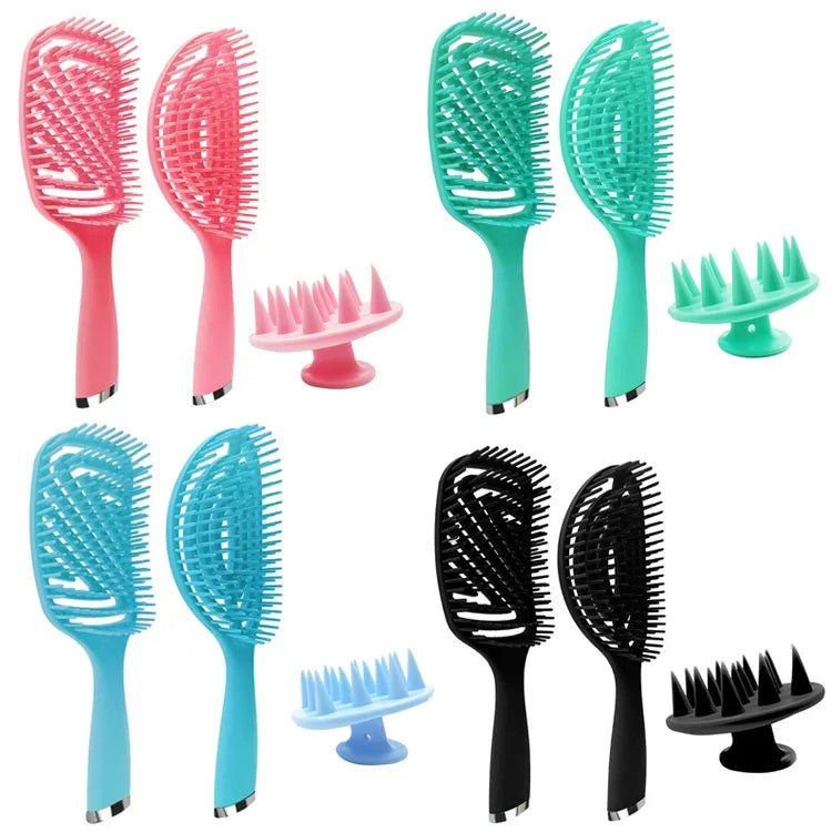 3-in-1 プラスチックカーリーヘアサロンコームセット 中空マッサージ蚊取りコーム、3-in-1 ピンク、3-in-1 グリーン、3-in-1 ブラック、3-in-1 ブルー
