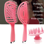 3-in-1 プラスチックカーリーヘアサロンコームセット 中空マッサージ蚊取りコーム、3-in-1 ピンク、3-in-1 グリーン、3-in-1 ブラック、3-in-1 ブルー
