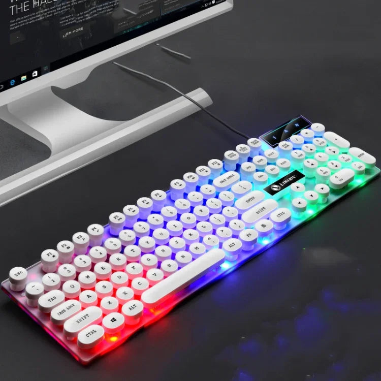 LIMEIDE GTX300 104キー レトロ丸型キーキャップ USB有線マウスキーボード、ケーブル長：1.4m、パンクシングルキーボードホワイト、パンクシングルキーボードブラック、パンクセットホワイト、パンクセットブラック