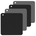 幾何学キッチンシリコン鍋敷き耐熱パッド 丸型（ブラック）、四角（グレー）、丸型（グレー）、四角（ブラック）、丸型（ブラック）