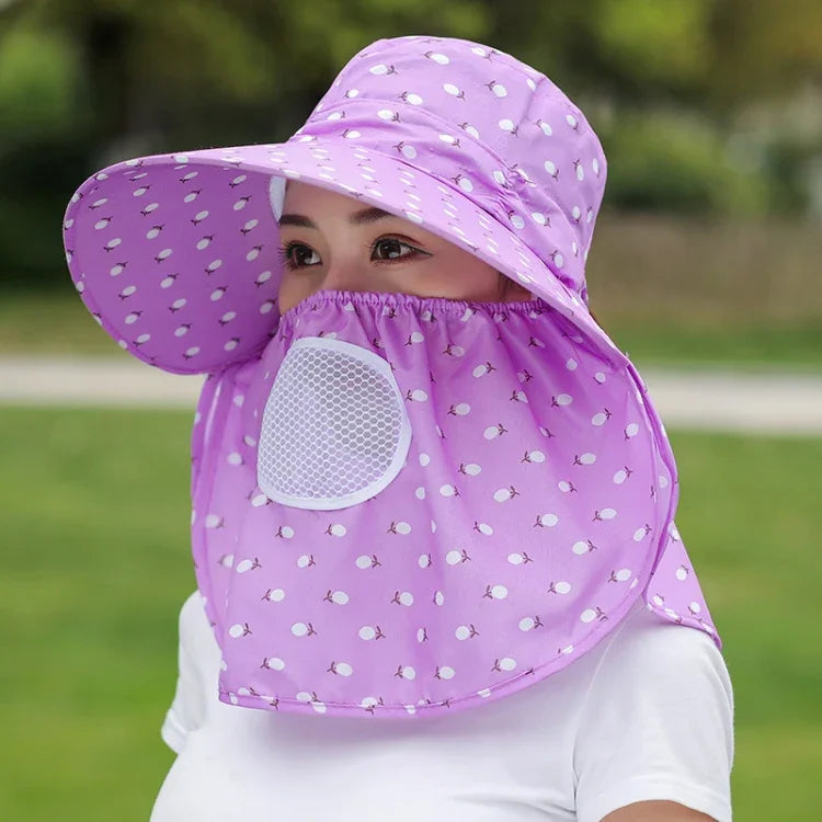 2 PCS Cherry Printing Isolation Cap Sunscreen Face-Covering Outdoor Travel Hat Cap, Full Cherry (Purple), Full Cherry (Apricot Pink), Full Cherry (Lotus Pink), Full Cherry (Rose Red), Full Cherry (Orange Pink), Full Cherry (Brown)