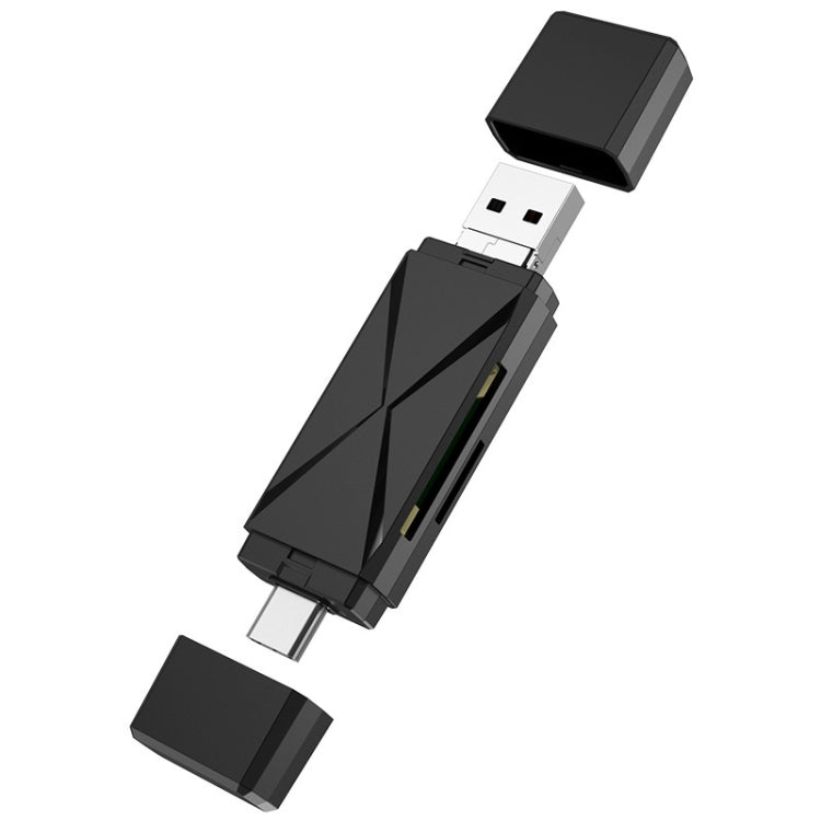 YH-109 SD/TF/Type-C/Micro USB/USB コンピューターPC携帯電話OTGカードリーダー、ホワイト、ブラック