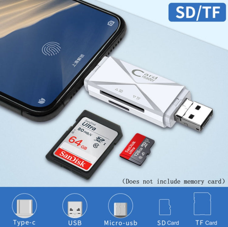 YH-109 SD/TF/Type-C/Micro USB/USB コンピューターPC携帯電話OTGカードリーダー、ホワイト、ブラック