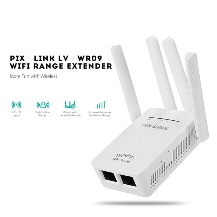 PIX-LINK LV-WR09 300Mbps WiFiレンジエクステンダーリピーターミニルーター、米国プラグ、EUプラグ、英国プラグ、オーストラリアプラグ