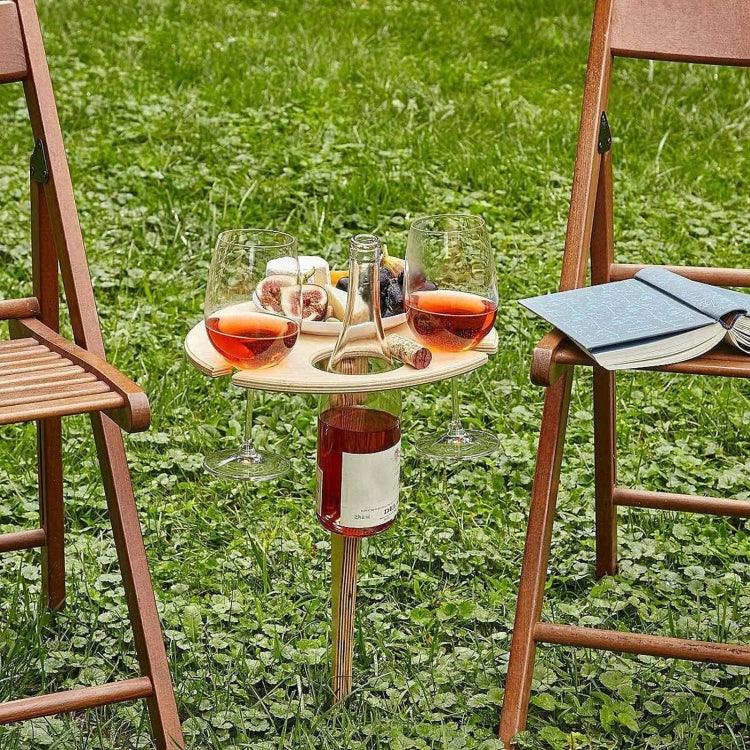 Wooden Lawn Folding Wine Rack Inserted Wine Rack Outdoor Picnic Wine Rack Folding Table, 20cm