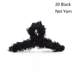 樹脂製スプリングヘアクリップ カラー：25 イエローネットヤーン、20 ブラックネットヤーン、21 ピンクネットヤーン、22 レイクブルーネットヤーン、23 ライトパープルネットヤーン