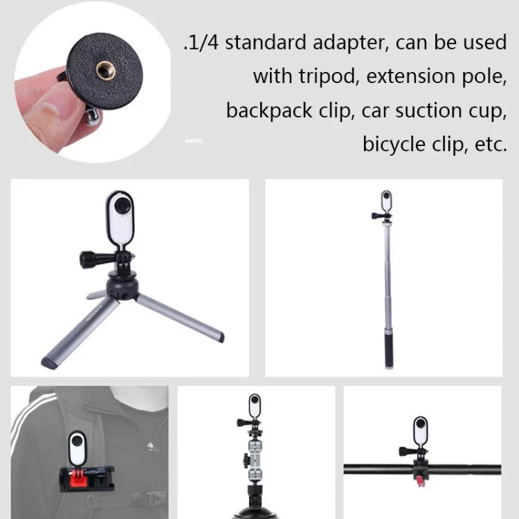 Sunnylife IST-Q9439 Insta360 GO用マウントブラケットスタビライザー、カメラフレームアダプター、バックパッククリップ、三脚