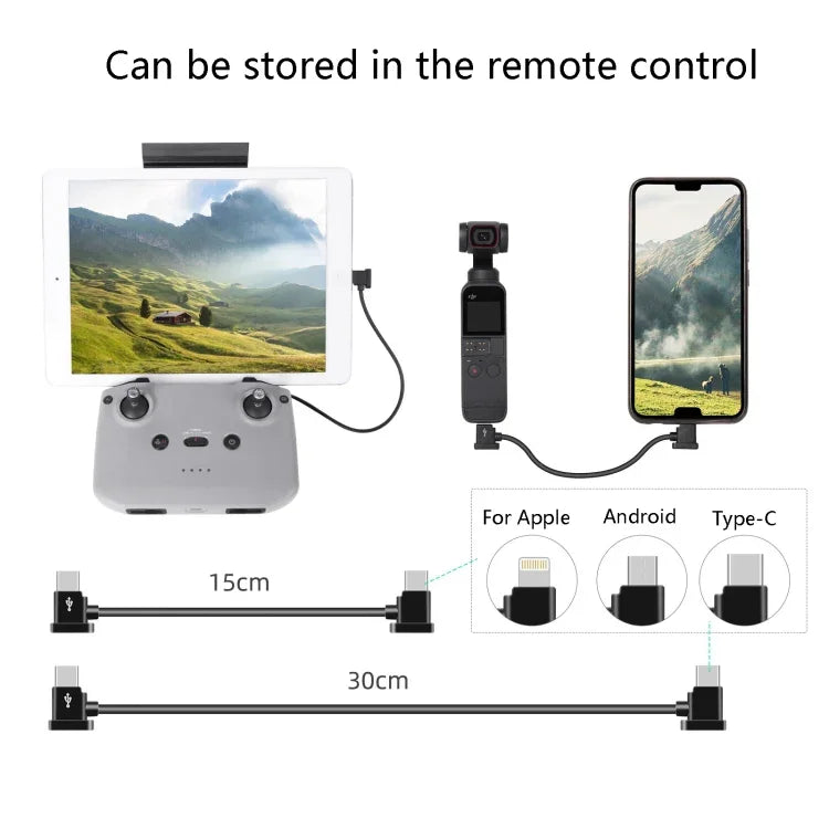 Sunnylife TY-X9304 DJI Mavic Air 2S / DJI FPV フライトグラス V2 / Mavic Mini2 / Osmo Pocket 2 用スマホ・タブレットケーブル、15cm Type-C to 8ピンケーブル、15cm Type-C to Micro USB ケーブル、15cm Type-C to Type-C ケーブル、30cm Type-C to 8ピンケーブル