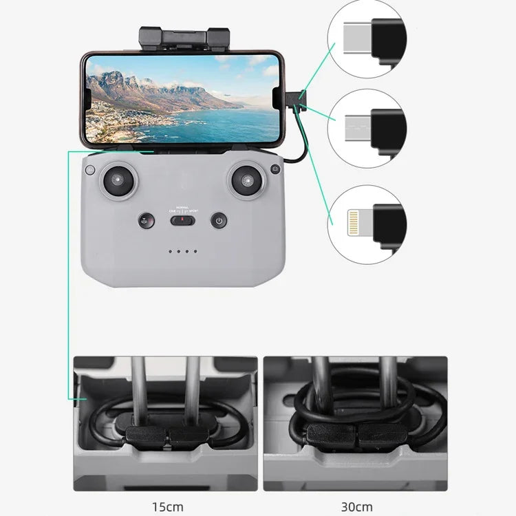 Sunnylife TY-X9304 DJI Mavic Air 2S / DJI FPV フライトグラス V2 / Mavic Mini2 / Osmo Pocket 2 用スマホ・タブレットケーブル、15cm Type-C to 8ピンケーブル、15cm Type-C to Micro USB ケーブル、15cm Type-C to Type-C ケーブル、30cm Type-C to 8ピンケーブル