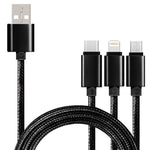 5本セット 2A 3-in-1 USB to USB-C / Type-C + 8ピン + Micro USB 編組データケーブル、USB to USB-C / Type-C + 8ピン + Micro USB
