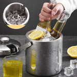 304ステンレス製アイスバケット 二重層中空バー用ビールワインバレル アイスクリップ付き 容量：1.3L アイスクリップ付き1.3L