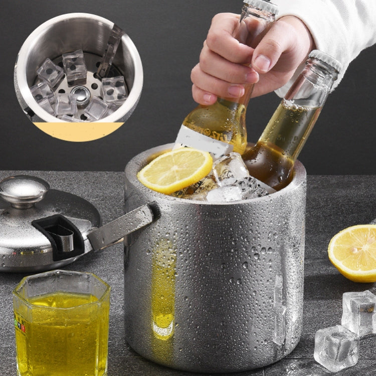 304ステンレス製アイスバケット 二重層中空バー用ビールワインバレル アイスクリップ付き 容量：1.3L アイスクリップ付き1.3L