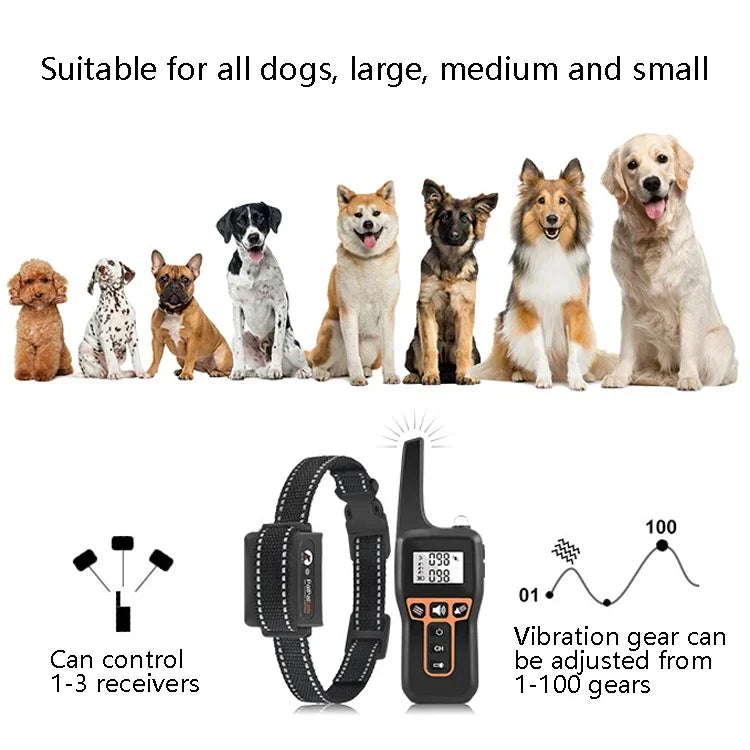 PaiPaitek PD529V-1 トレーニング犬用 吠え防止デバイス 振動首輪 1000Mリモートコントロール距離 ペットトレーニング用品、PD529V-1