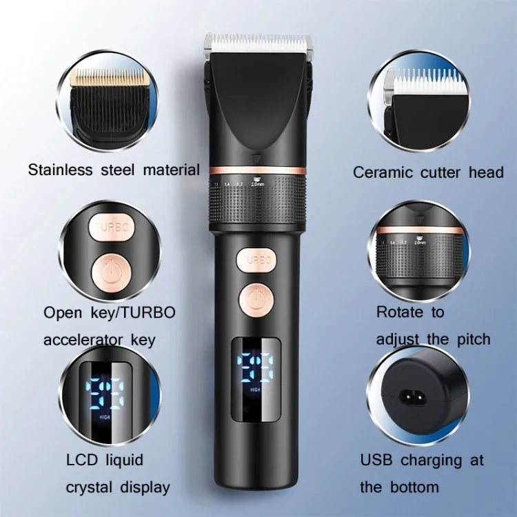 TURBO メンズ 電動ヘアトリマー LCDデジタルディスプレイ ヘアクリッパー