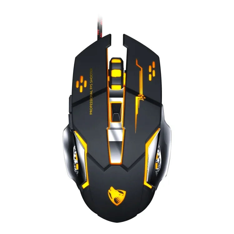 T-WOLF V6 USBインターフェース 6ボタン 3200 DPI 有線マウス ゲーミングメカニカルマクロプログラミング 7色発光ゲーミングマウス、ケーブル長：1.5m、マクロ定義オーディオバージョンブラックシルバー、マクロ定義オーディオバージョンアイアングレー