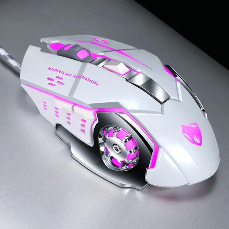 T-WOLF V6 USBインターフェース 6ボタン 3200 DPI 有線マウス ゲーミングメカニカルマクロプログラミング 7色発光ゲーミングマウス、ケーブル長：1.5m、マクロ定義オーディオバージョンブラックシルバー、マクロ定義オーディオバージョンアイアングレー