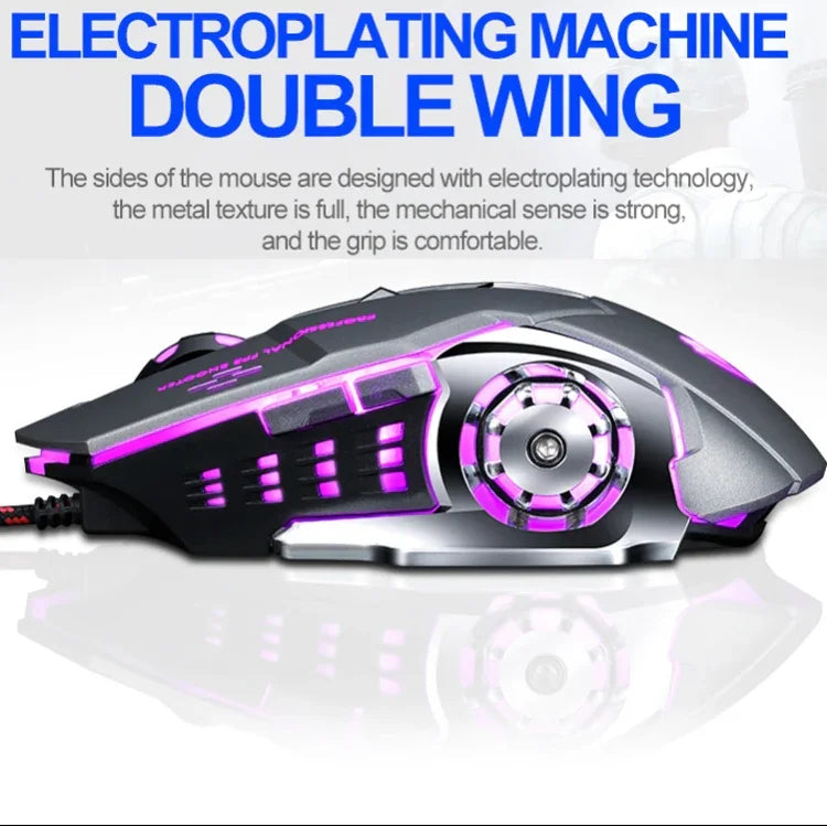 T-WOLF V6 USBインターフェース 6ボタン 3200 DPI 有線マウス ゲーミングメカニカルマクロプログラミング 7色発光ゲーミングマウス、ケーブル長：1.5m、マクロ定義オーディオバージョンブラックシルバー、マクロ定義オーディオバージョンアイアングレー