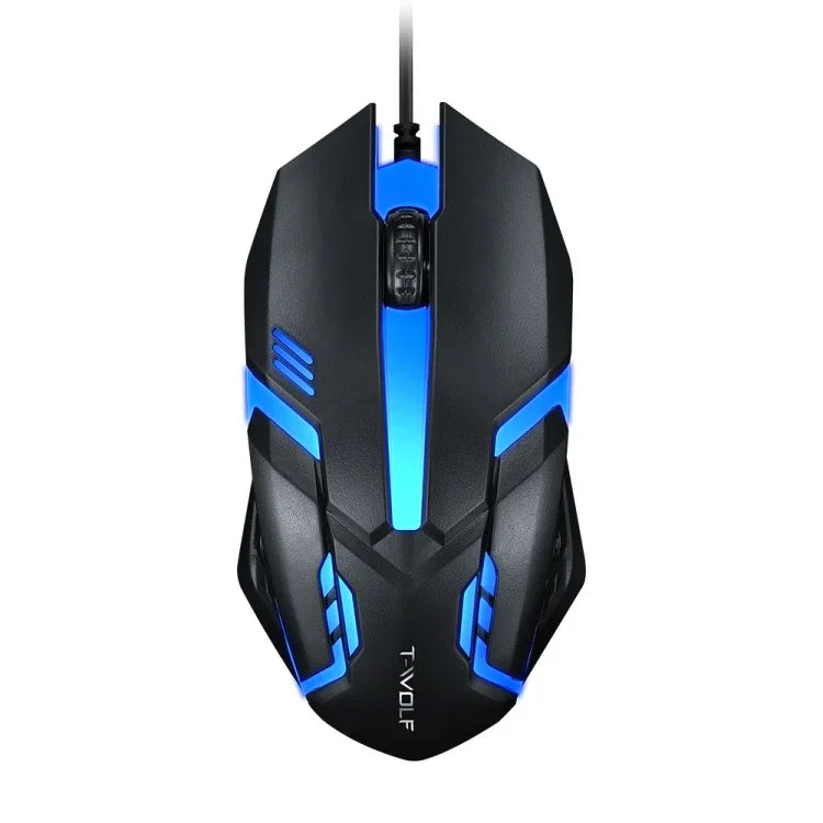 2個セット T-WOLF V1 USBインターフェース 3ボタン 1200 DPI 有線マウス 7色バックライトゲーミングマウス ケーブル長さ: 1.35m