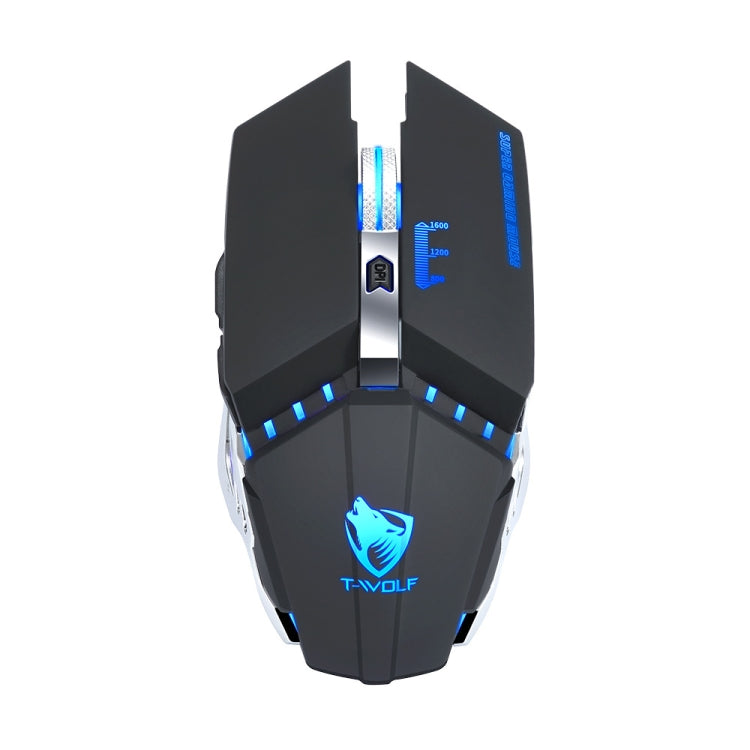 T-WOLF Q15 6ボタン 1600 DPI ワイヤレス充電式ミュートオフィスゲーミングマウス 7色ブリージングライト付き、テクノロジーブラック、スターズブラック、パールホワイト