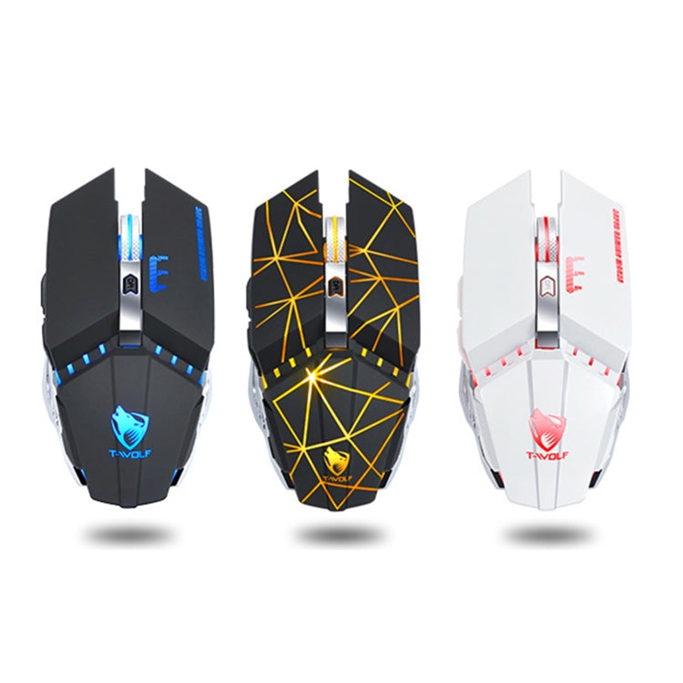 T-WOLF Q15 6ボタン 1600 DPI ワイヤレス充電式ミュートオフィスゲーミングマウス 7色ブリージングライト付き、テクノロジーブラック、スターズブラック、パールホワイト