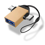 10個セット LI-09 USB 3.0 メス to USB-C / Type-C + マイクロUSB オス 多機能 OTG アダプター ストラップ付き、ブラック、ゴールド、シルバー、ローズゴールド