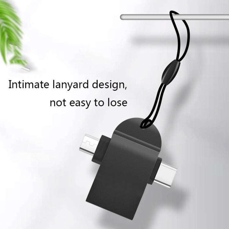10個セット LI-09 USB 3.0 メス to USB-C / Type-C + マイクロUSB オス 多機能 OTG アダプター ストラップ付き、ブラック、ゴールド、シルバー、ローズゴールド