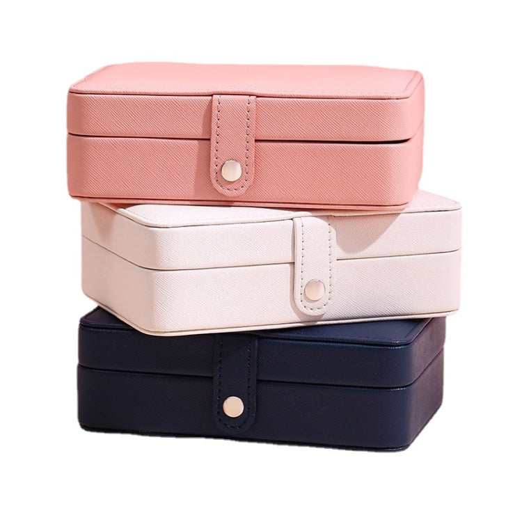 Double-Layer Leather Portable Simple Earrings Ring Jewelry Storage Box, 16 x 11 x 5cm