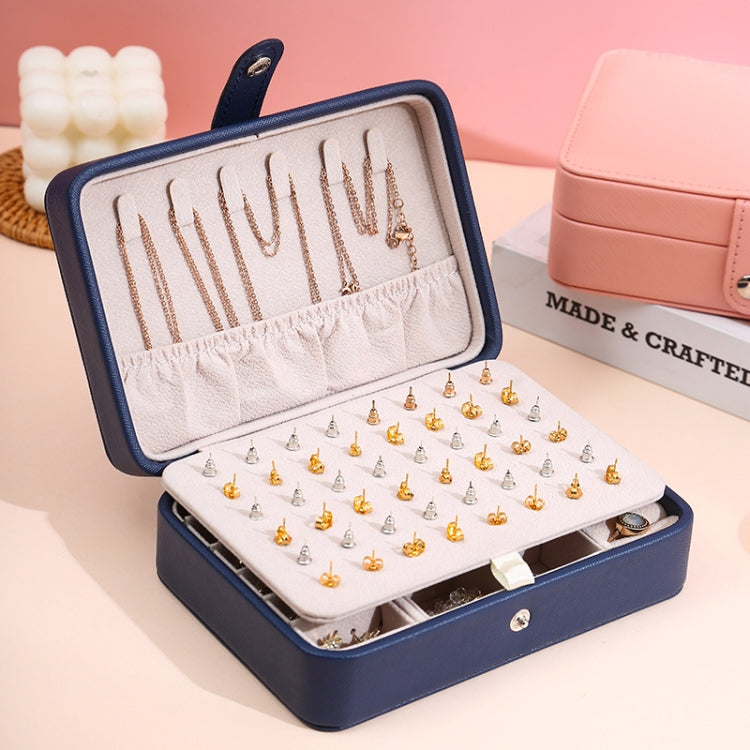 Double-Layer Leather Portable Simple Earrings Ring Jewelry Storage Box, 16 x 11 x 5cm