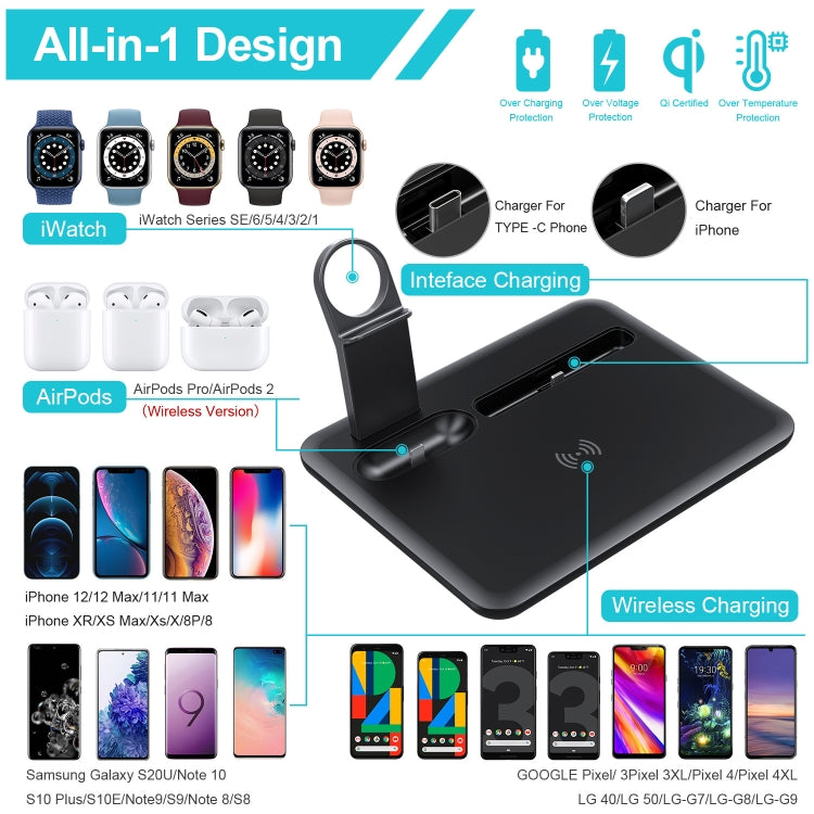 HQ-UD17 4イン1 ワイヤレス充電器 電話ホルダー充電ベース iPhone、iWatch、AirPodsおよびその他Androidフォン対応、HQ-UD17