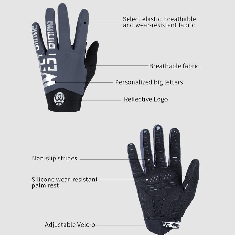 WEST BIKING YP0211214 ロングフィンガー 衝撃吸収 防滑 タッチスクリーングローブ サイクリングスポーツグローブ、M、L、XL
