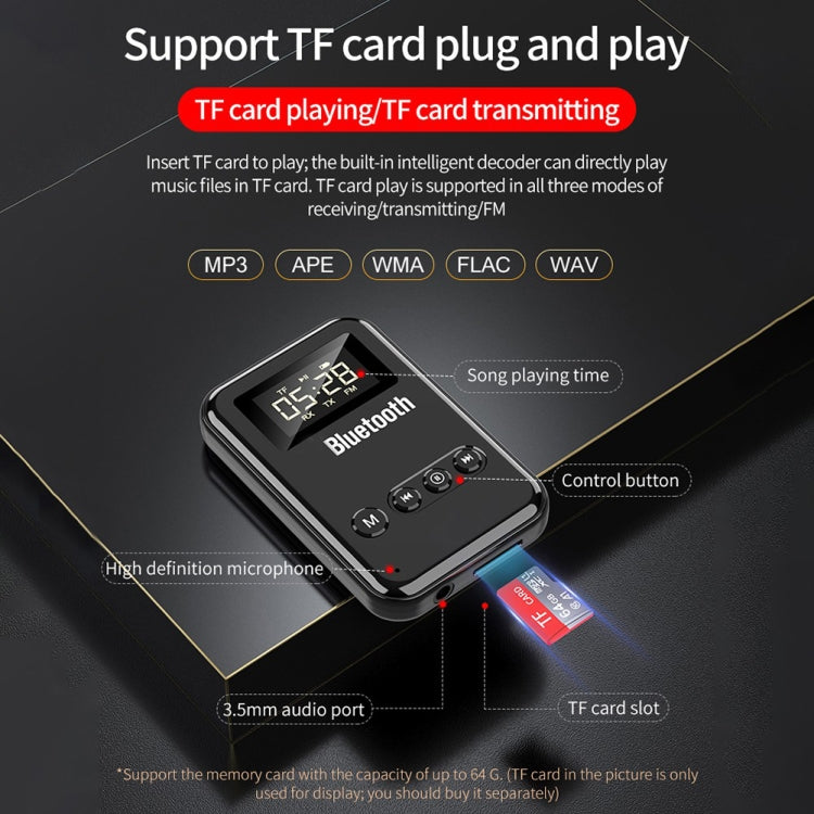 Bluetooth 5.0 レシーバー トランスミッター 2in1 アダプター コンピュータースピーカー 車載 FM、ブラック