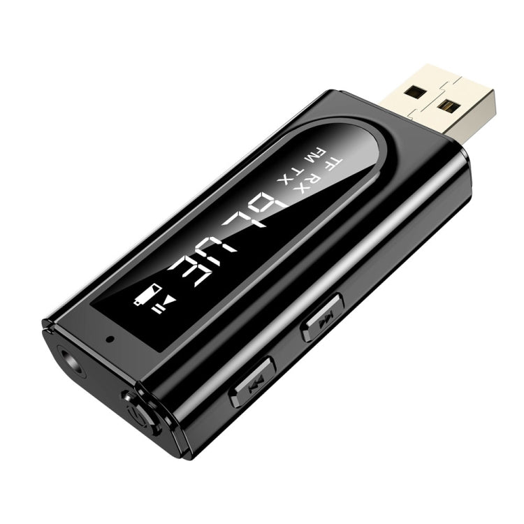 USB車載Bluetooth 5.0アダプター レシーバー FM + AUXオーディオ デュアル出力ステレオ送信機、K9 ブラック