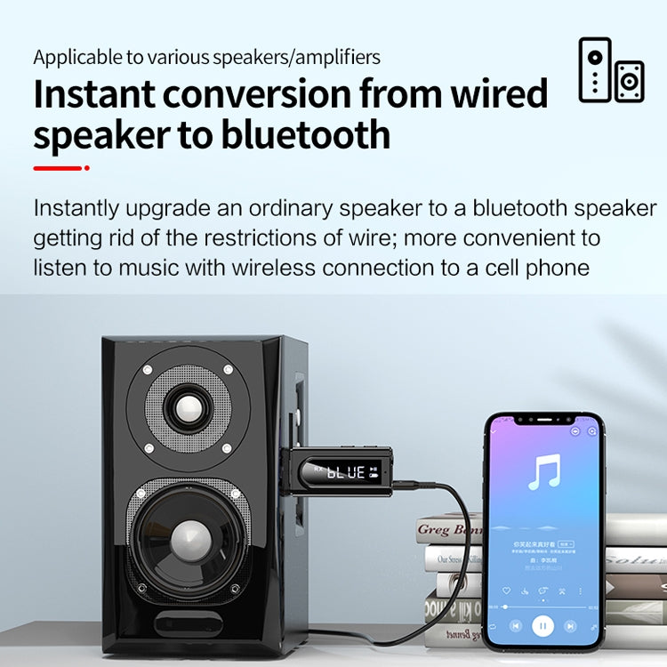 USB車載Bluetooth 5.0アダプター レシーバー FM + AUXオーディオ デュアル出力ステレオ送信機、K9 ブラック