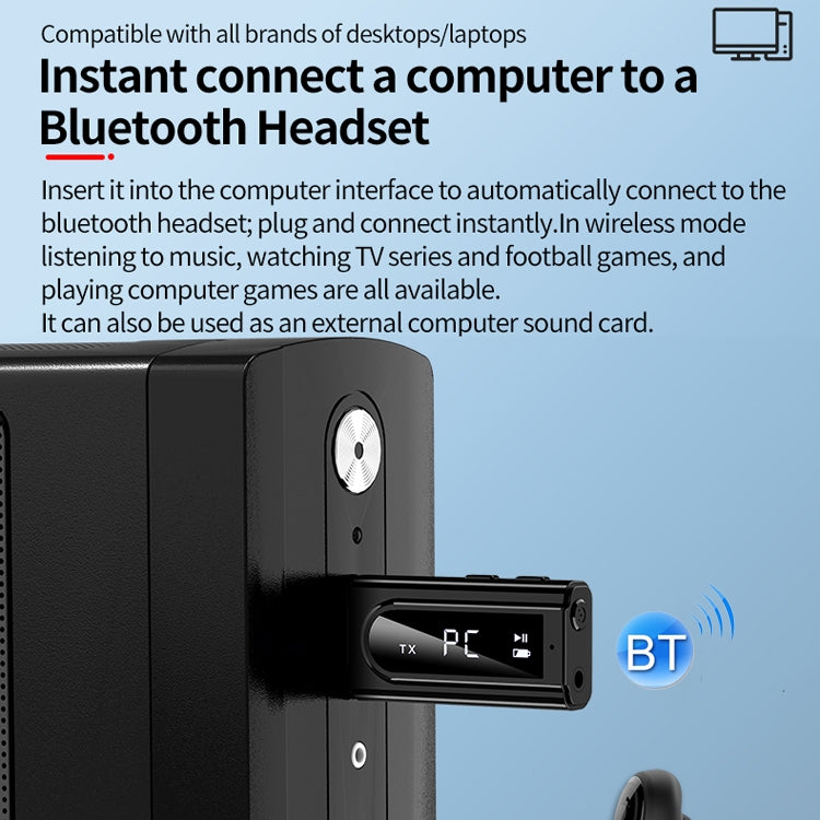 USB車載Bluetooth 5.0アダプター レシーバー FM + AUXオーディオ デュアル出力ステレオ送信機、K9 ブラック