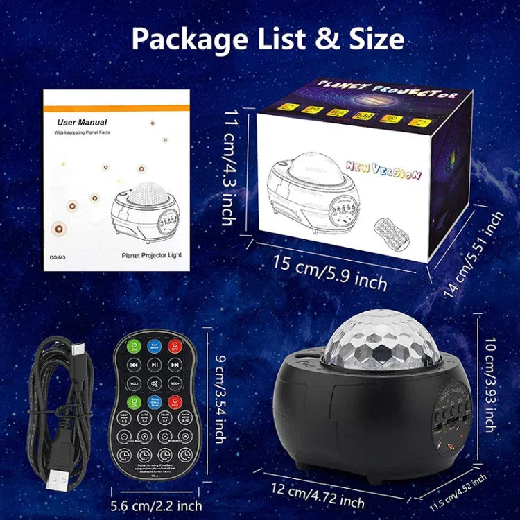 DQ-M3 LED回転星空ライト Bluetooth音楽 プラネット オーシャンプロジェクター TFカード対応、スタイル：USB＋Bluetooth、バッテリー＋Bluetooth